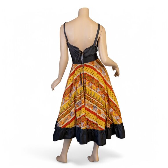 Vintage 50s Dress – Black Bodice with Vibrant Bohemian Patchwork Pattern… - Picture 10 of 15